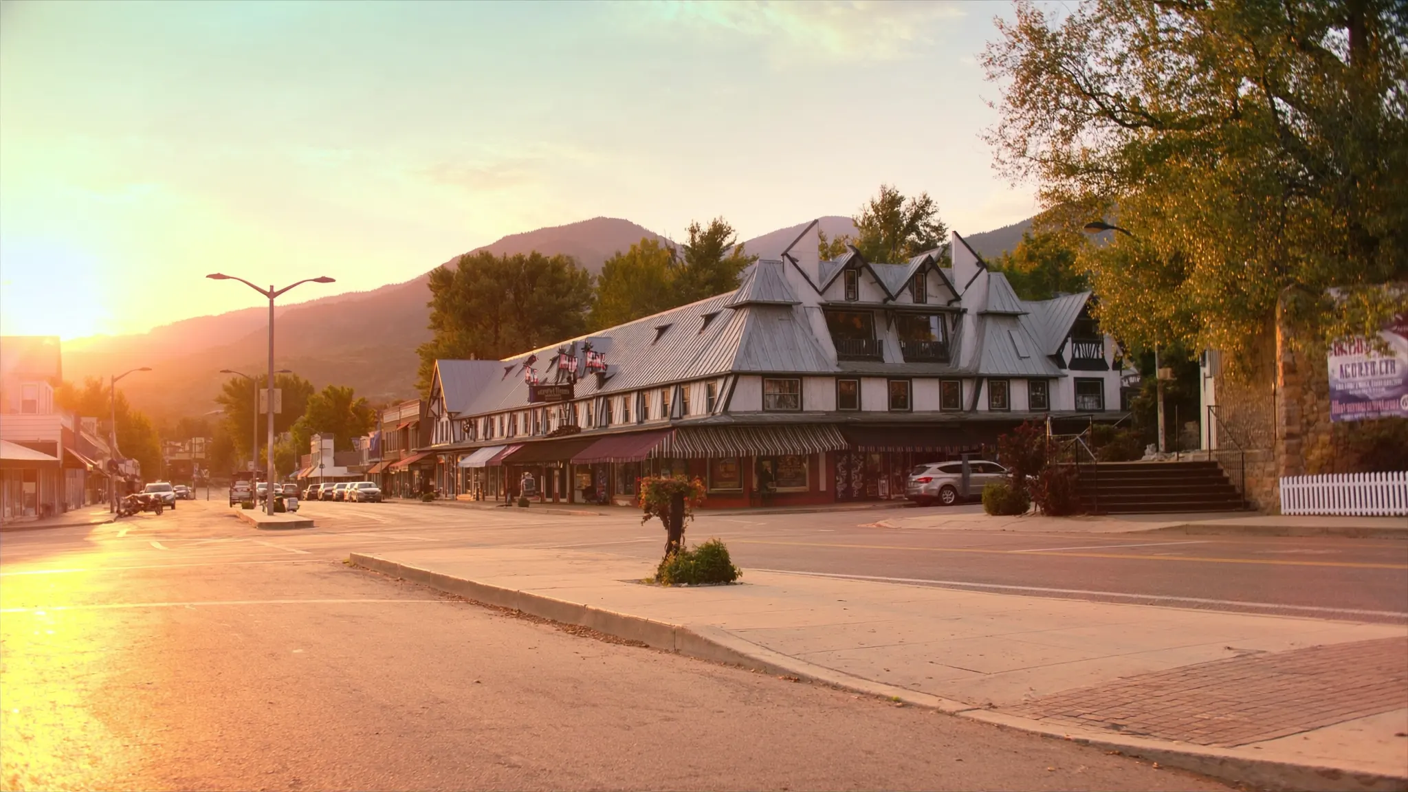 Historic downtown Kalispell, Montana at golden hour